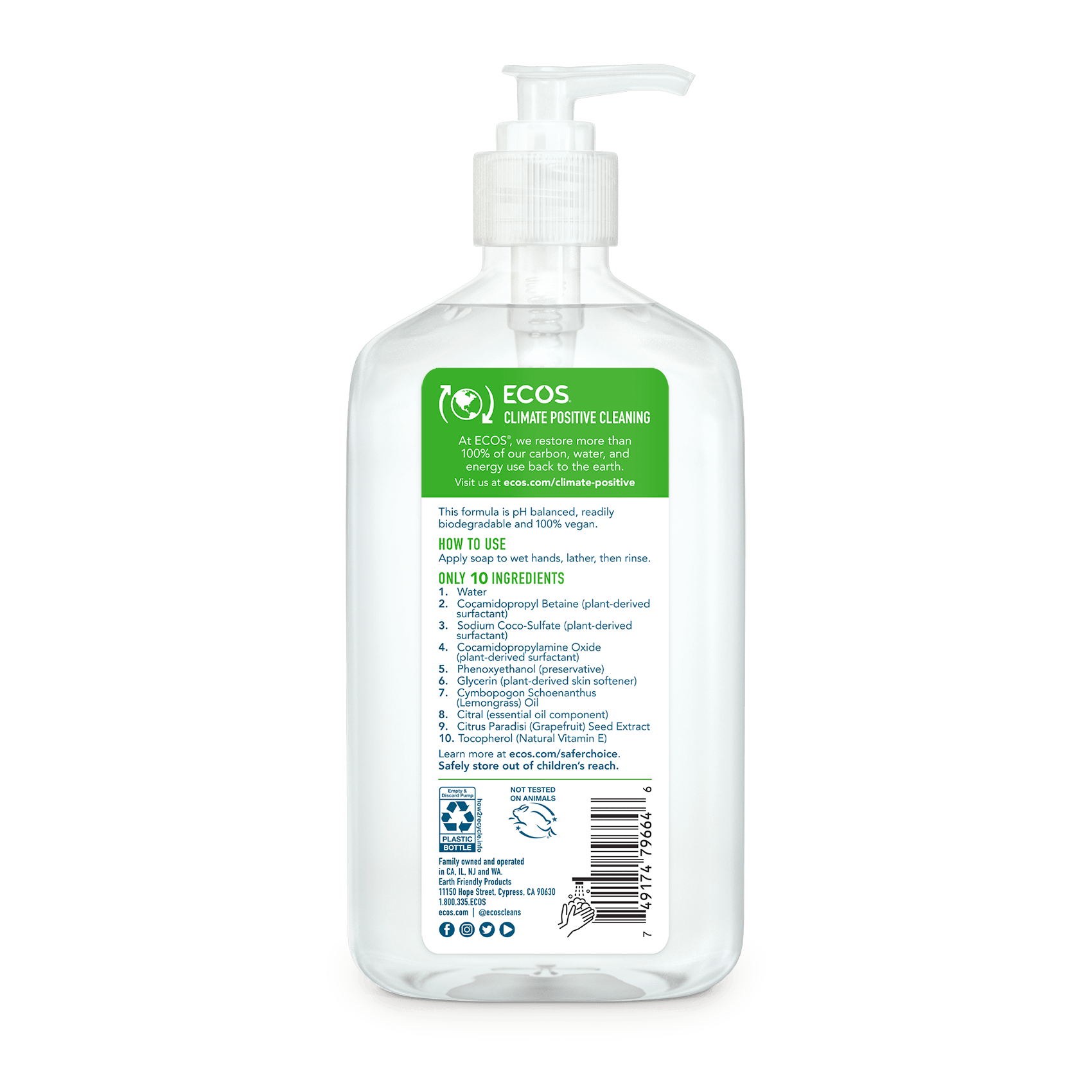 ECOS Hand Soap Lemongrass Back