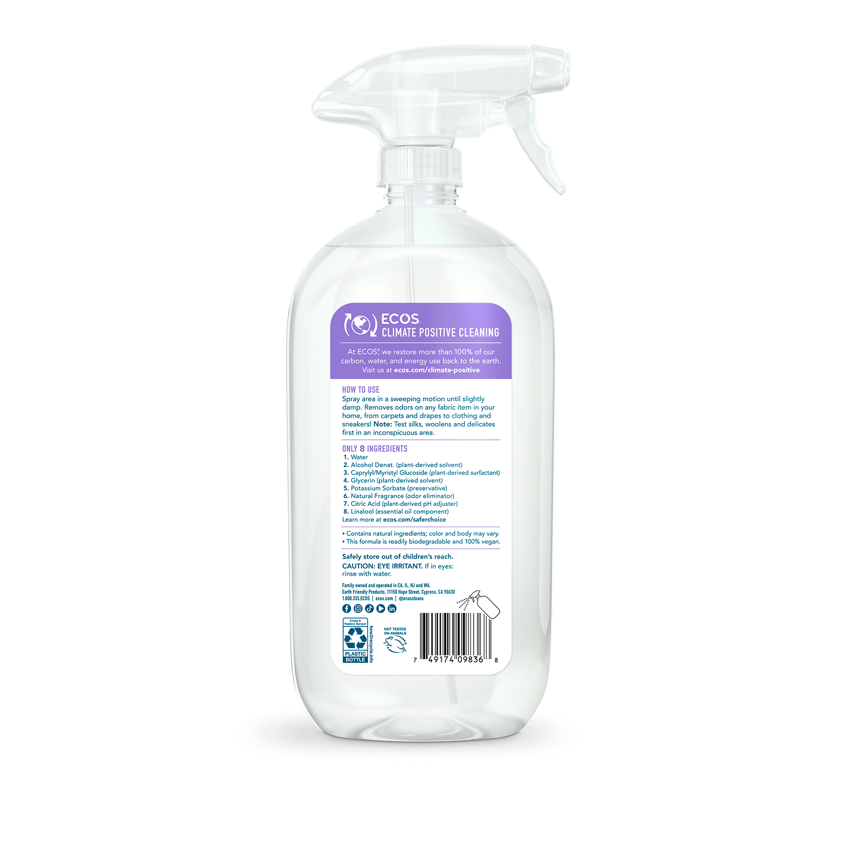 ECOS Odor Eliminator Lavender Vanilla Back