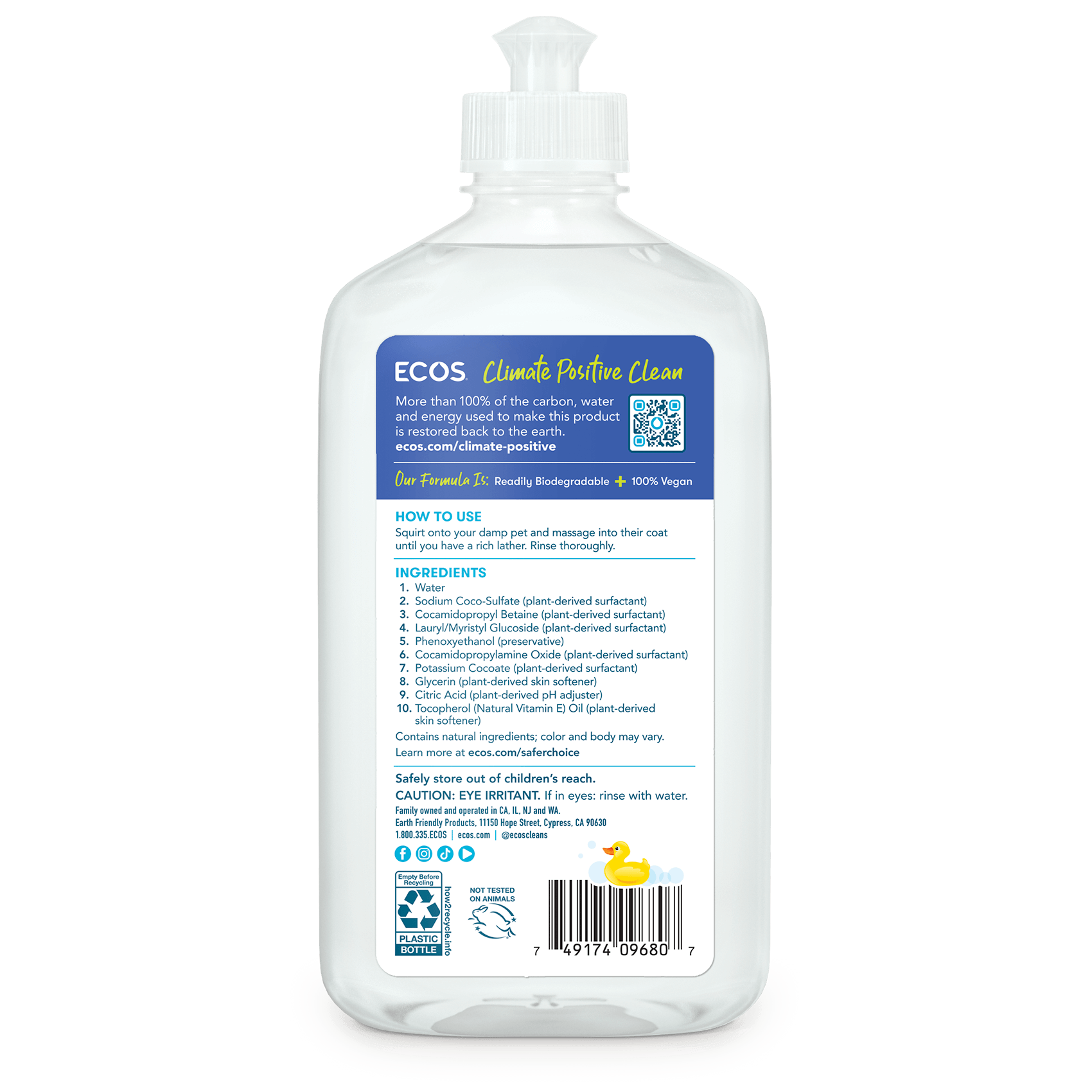ECOS Pet Shampoo Fragrance Free Back