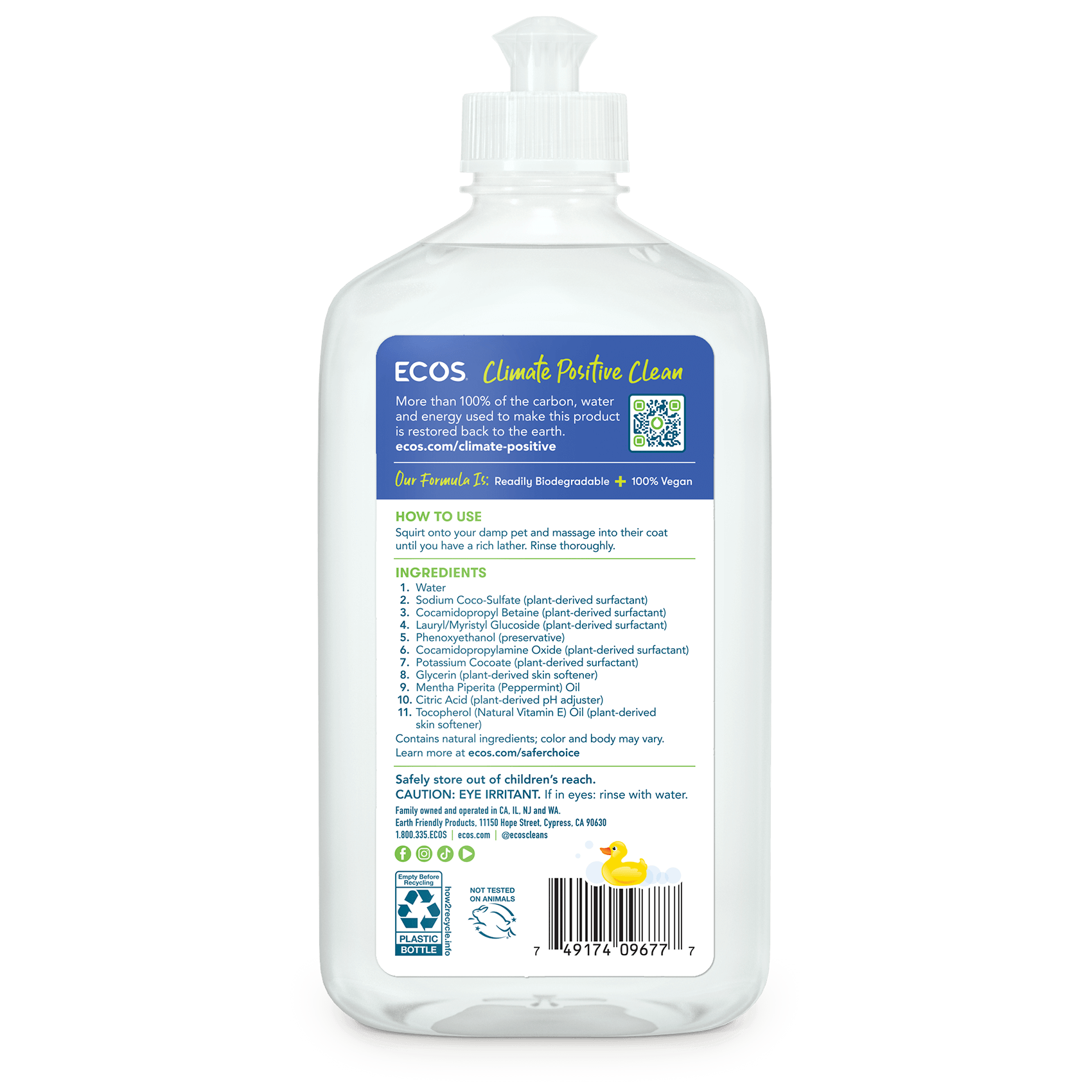 ECOS Pet Shampoo Peppermint Back